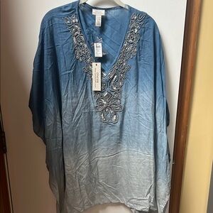 Chico’s NWT Blue and Gray Embellished Kaftan S/M